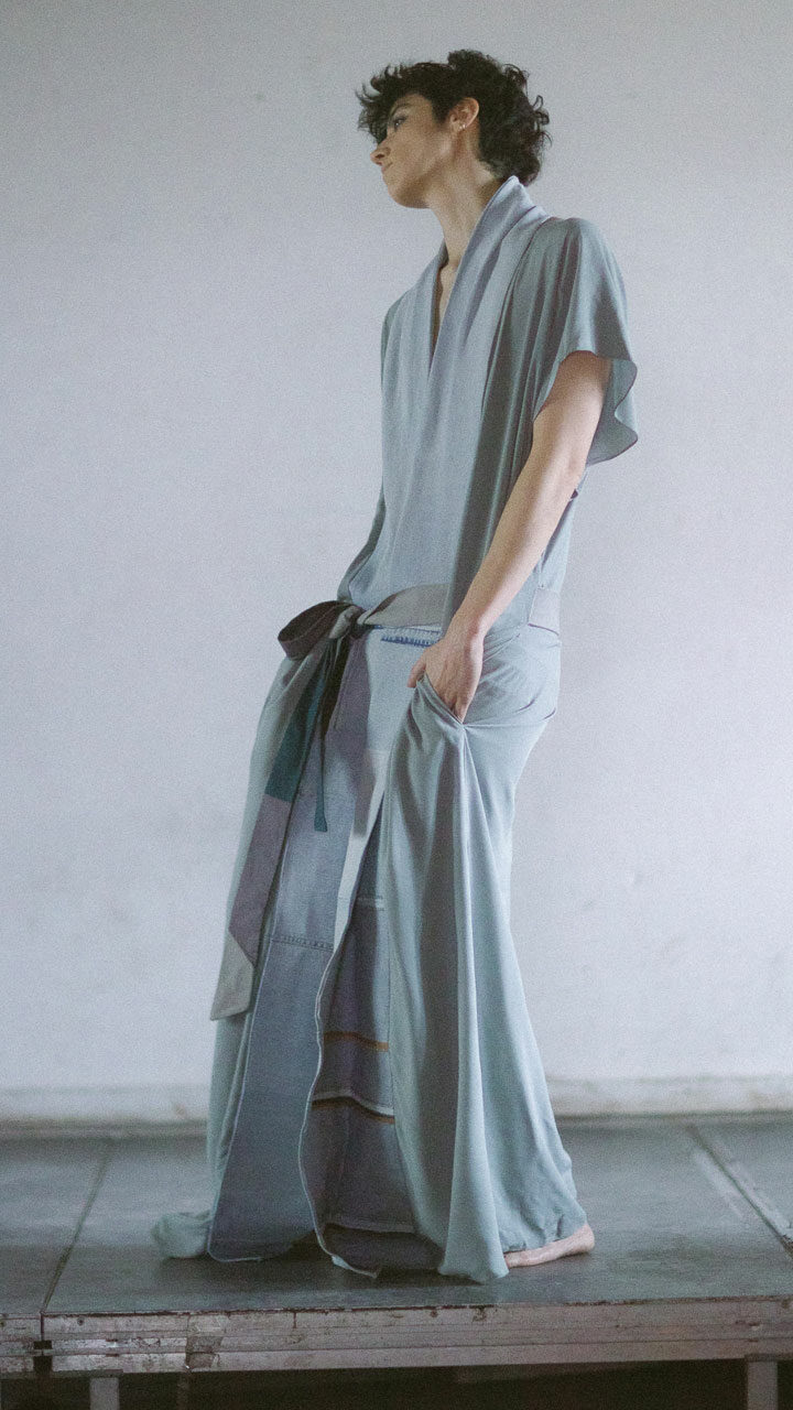 #sackundasche #stonewashedunique #luxuryupcycling #sustainablefashion #longgown #kimonodress